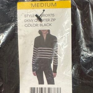 DKNY Men's Black and White Striped Zip Sweater